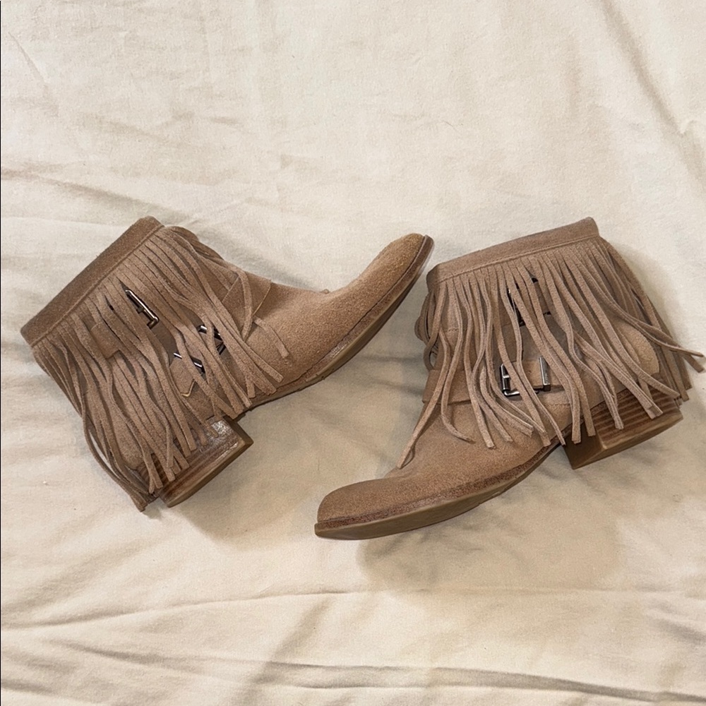 BCBGeneration Tan Ankle Boots with Fringe Detail